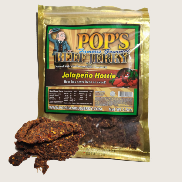 Image of a bag of Pop's Famous Beef Jerky Jalapeno Hottie flavor