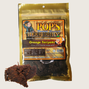 Image of a bag of Pop's Famous Beef Jerky Orange Teriyaki flavor