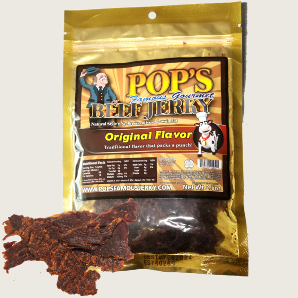 Image of a bag of Pop's Famous Beef Jerky Original flavor