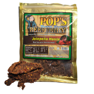 Image of a bag of Pop's Famous Beef Jerky Jalapeno Hottie flavor