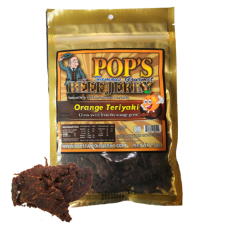 Image of a bag of Pop's Famous Beef Jerky Orange Teriyaki flavor