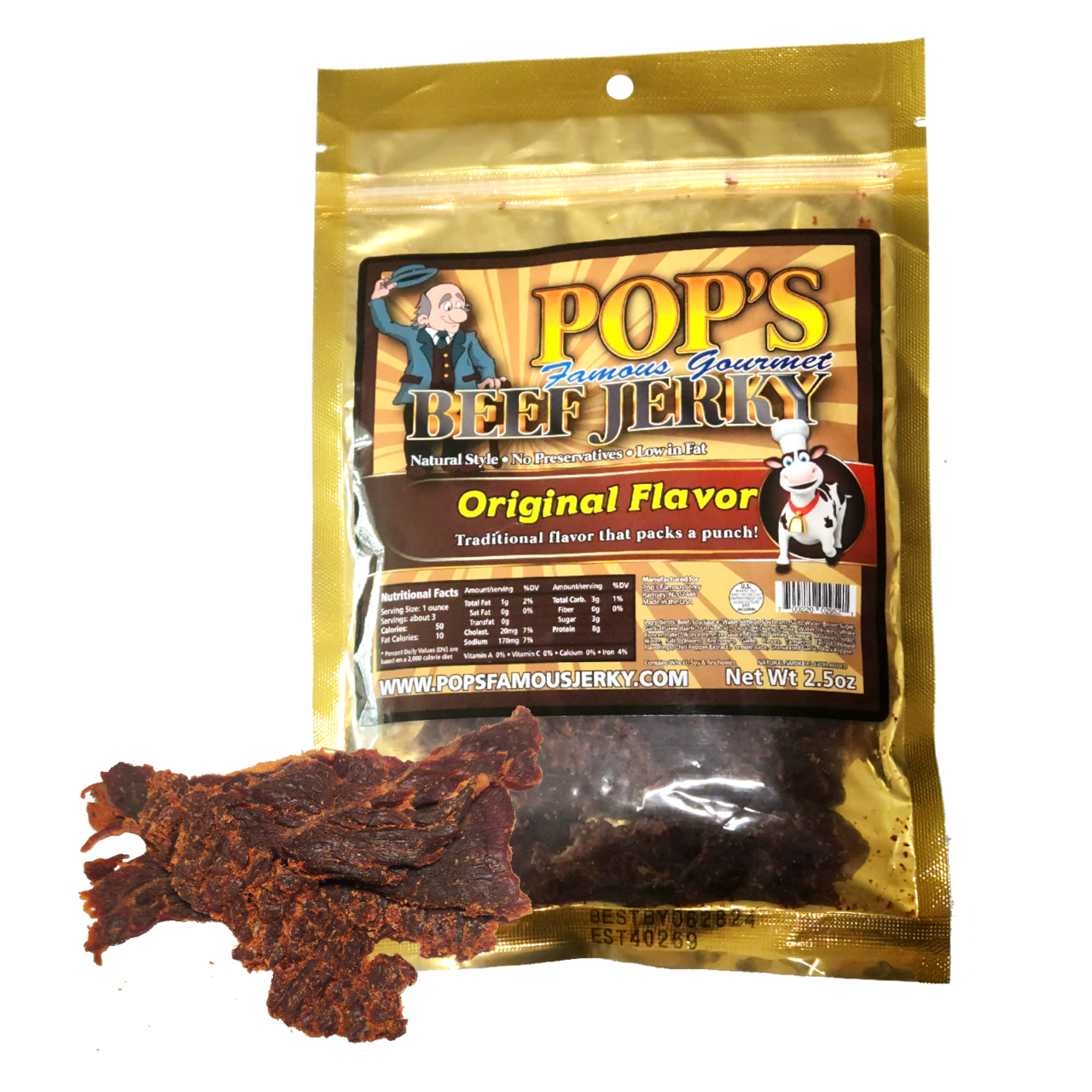 Picture of a bag of Pop's Famous Beef Jerky Original Flavor